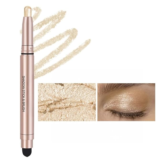 Long-Lasting Cream Eyeshadow Stick Shimmer Finish Easy Apply with Built-in Smudger Blendable shimmer gold