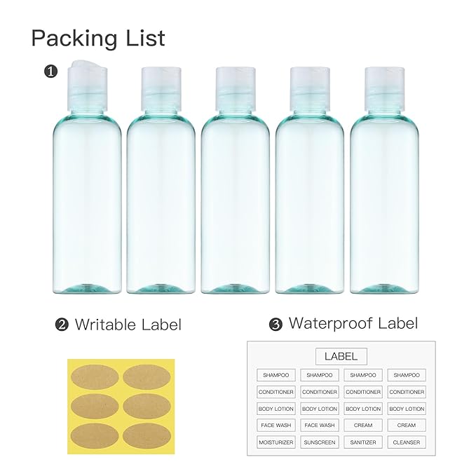 Travel Bottles for Toiletries 3.4 oz - Travel Size Containers for Shampoo Plastic - Small Empty Lotion Squeeze Bottle for Liquid TSA Approved - Leak Proof Mini Conditioner Refillable 100ml