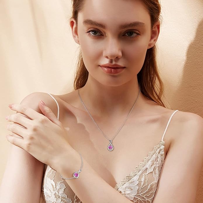 FANCIME Birthstone Necklaces for Women Fine Jewelry Sterling Silver Dainty Infinity Pendant Anniversary Birthday Christmas Gifts for Her Wife Mom Lady Daughter, Chain 16"+2" Extend