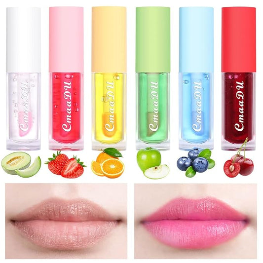 BINGBRUSH 6 Pcs Fruity Color Changing Lip Gloss, Pink Magic Mood Lip Oil Tinted, Temperature Color Change Lip Stain Lip Balm, Longlasting Lips Will Not Dry Out