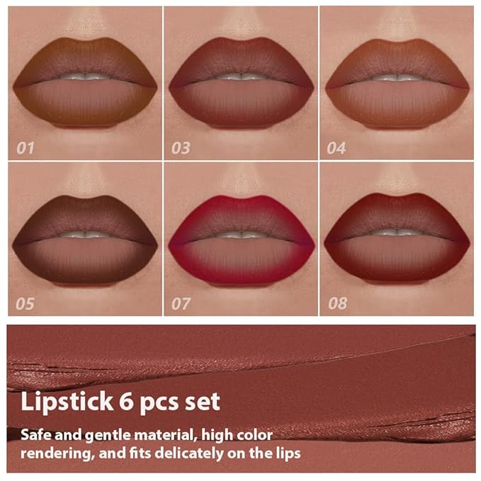 BINGBRUSH 2-in-1 Gradient Lip Liner & Lipstick Combo,Matte Longwear Waterproof Lip Pencil with Cone Tip,Smudge Proof Crayon for Flawless Ombre Contour (6pcs-01#03#04#05#07#08#)