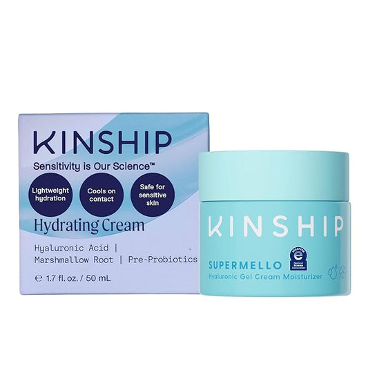 Kinship Supermello Hyaluronic Gel Cream Moisturizer – Nourish + Soothe Dry Sensitive Skin – Lightweight, Hydrating Face Lotion – Plump + Smooth – Reduce Redness – Daily Use Clean Skin Care (1.75 oz)