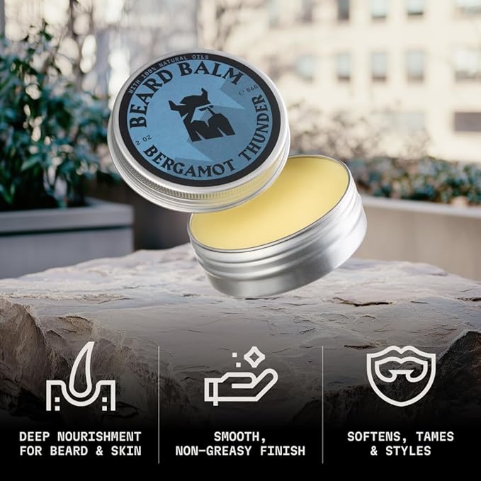 Beard Balm for Men - Leave in Beard Conditioner - Styling Balm Made with Naturally Derived Beard Butter, Argan & Jojoba Oils (2 Ounce (Pack of 1), Bergamot Thunder)