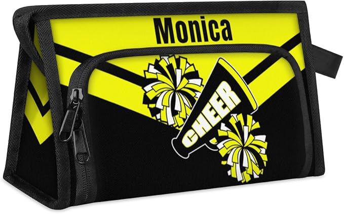 Custom-Makeup-Bag Personalized Travel Toiletry Bag Text Customized Cheer Makeup Bags Cosmetic Bags for Women With Divider & Handle Yellow