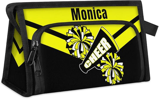 Custom-Makeup-Bag Personalized Travel Toiletry Bag Text Customized Cheer Makeup Bags Cosmetic Bags for Women With Divider & Handle Yellow