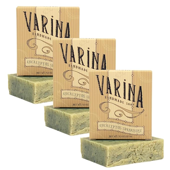 Organic Eucalyptus Spearmint Bar Soap - Gentle Cleansing for Sensitive Skin, Herbal and Mint - 3 Pack