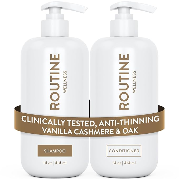 Routine Wellness Anti-Thinning Shampoo and Conditioner Set for Thinning Hair - Biotin DHT Blocker Women & Men - Color Safe Shampoo for Hair Loss & Healthier Hair - Vanilla Cashmere & Oak (Pack of 2)