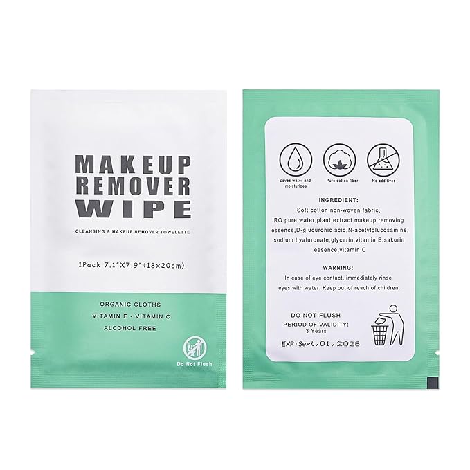 100 pcs Disposable Skin Cleansing Wipes, Individual Wrapped, Safe, Convenient, Lightweight, Remove Makeup(Green)