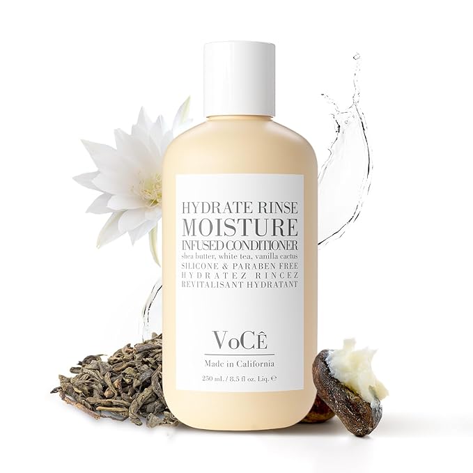 VoCÊ Haircare Natural Hydrating Conditioner - Rinse | Deep Moisturizing, Anti-Frizz, Sulfate-Free, Non-Toxic, Vegan Haircare for Women and Men with Shea Butter, White Tea, Vanilla Cactus (8.5 oz)