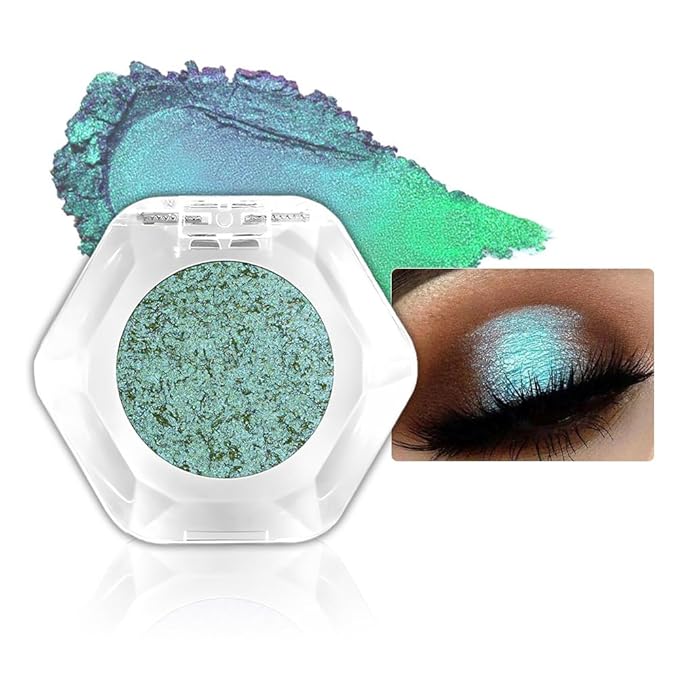 evpct Pale Green to Pink Chameleon Eyeshadow Palette, Color Changing Loose High Pigment Shimmer Metallic Rainbow Eyeshadow Makeup Pallet, Green Pink Holographic Multichrome Eyes Highlighter