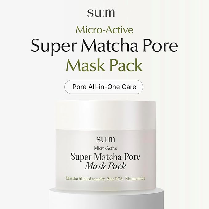 SU:M Micro-Active Super Matcha Pore Mask Pack (3.38fl oz) - Pore refining, oil control, exfoliating mask. with Matcha Blended Complex, Zinc PCA, and Fermented Vitamin B3 for smoother, clearer skin