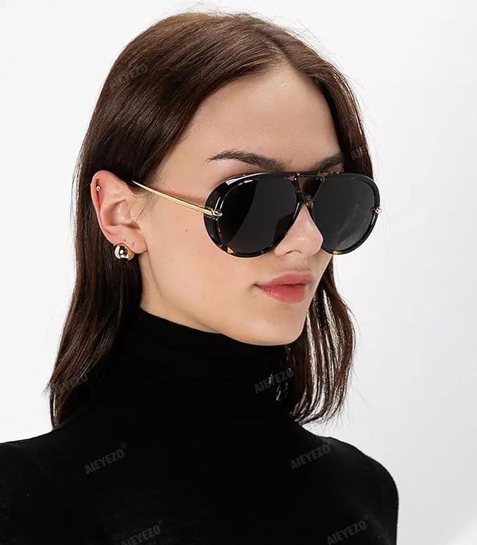 AIEYEZO Oversized Aviator Sunglasses Women Men Fashion Retro Big Frame Sun Glasses Designer Ladies Shades