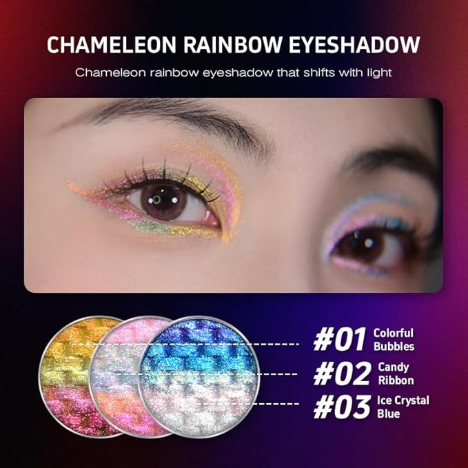 CHARMACY Chameleon Diamond Rainbow Eyeshadow, Multichrome Face Highlighter Palette, Multi-use, Long Lasting, High Pigment, Metallic Glitter Sparkling Eyeshadow Eyes Makeup Highlighter #02