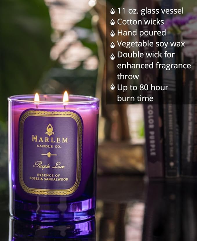 HARLEM CANDLE CO. Purple Love - Luxury Scented Soy Candle, 11 oz - 80-Hour Burn Time | Rose, Sandalwood, Apple and Clove | Scented Candles for Home