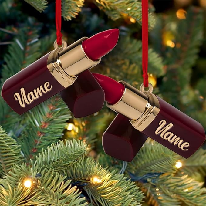 Personalized Name Lipstick Shape Flat Ornament for Girl Makeup Artist - Christmas Ornament Makeup Stylist 1