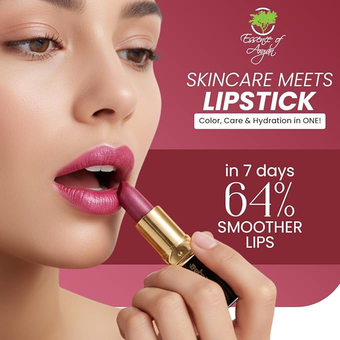 Essence Of Argan Precious Pink Lip Stick for Cracked and Dry Lips -100% Organic Shea Butter, Argan,Jojoba & Grapeseed Oil - Hydrating Long Lasting Lipstick - Deep Moisturizing Pink LipStick for Women