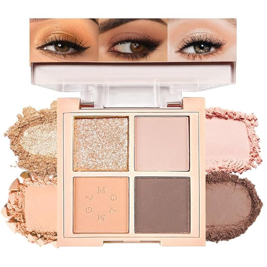 4Colors Eyeshadow Makeup Palette,Nude Champagne Natural Neutral Powde Eye Shadow Palette for Older Women,Long Lasting Naturing-Looking,Lightweight,Waterproof,Eye Makeup Kit Travel Size