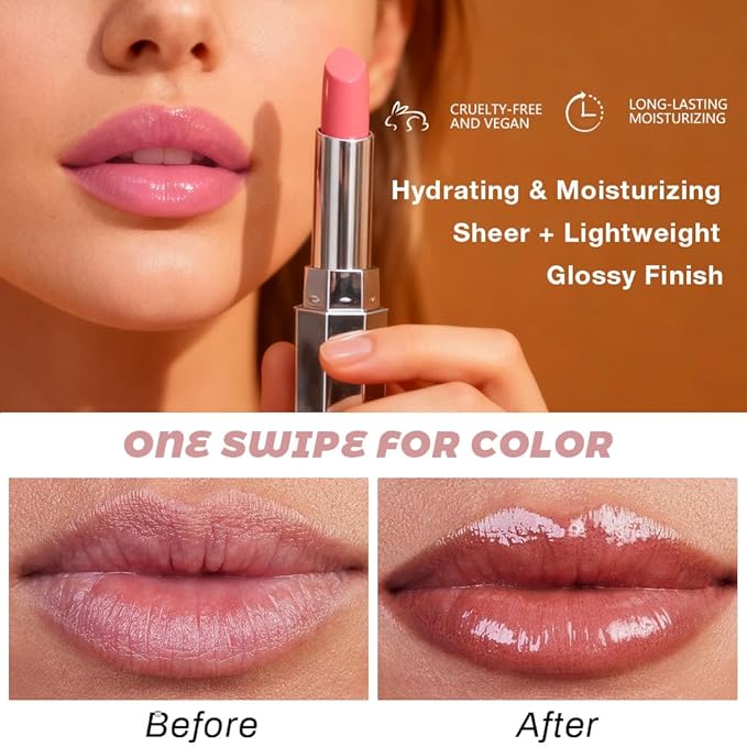 Kaely Raisin Honey Lipstick Tinted Lip Balm, Hydrating Shine Lipstick for Women Dry Lips, Moisturizing Nourishing Glossy Lip Gloss Stain Makeup, Sheer Lightweight, Vegan & Cruelty-Free, 08