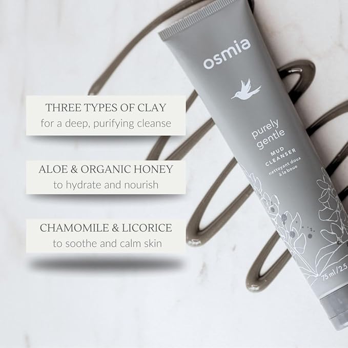Osmia Skincare - Natural Purely Gentle Mud Cleanser | Aloe, Clay, Honey, Chamomile, Licorice Root | Strengthen, Detoxify, Soothe | Clean Beauty For Healthy Skin (2.5 fl oz | 75 ml)