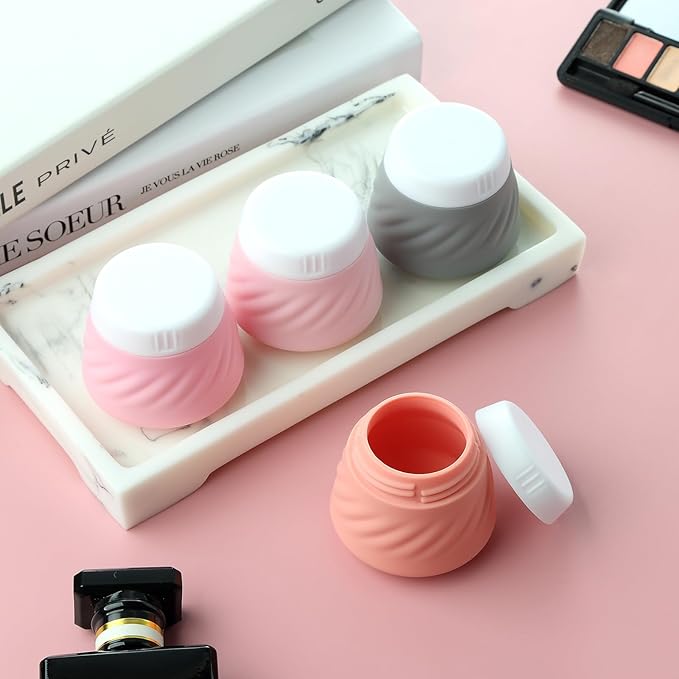 Gemice Travel Containers for Toiletries, TSA Approved Silicone Travel Jars for Cream, Leak-Proof Travel Size Toiletries Containers with Lid for Lotion Skincare Makeup (4 Pack)