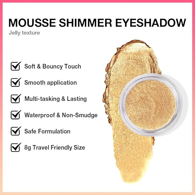 Gold Mousse Shimmer Monochrome Eyeshadow, Neutral Matte Cream Monochrome Eye Shadow Pallette, Long-Lasting Waterproof Blendable sombras para ojos, Mini Eyeshadow(05#, Pack of 1)