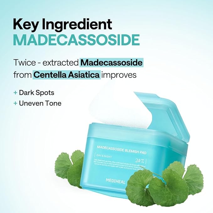 MEDIHEAL Madecassoside Toner Pads - with Centella Asiatica to Treat Blemishes and Improve Uneven Skin Tone - Vegan Gauze Fabric, 100 Pads