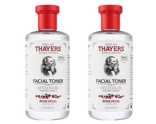 THAYERS Alcohol-Free, Hydrating Rose Petal Witch Hazel Facial Toner with Aloe Vera Formula, Vegan, Dermatologist Tested and Recommended, 12 Oz (Pack of 2)