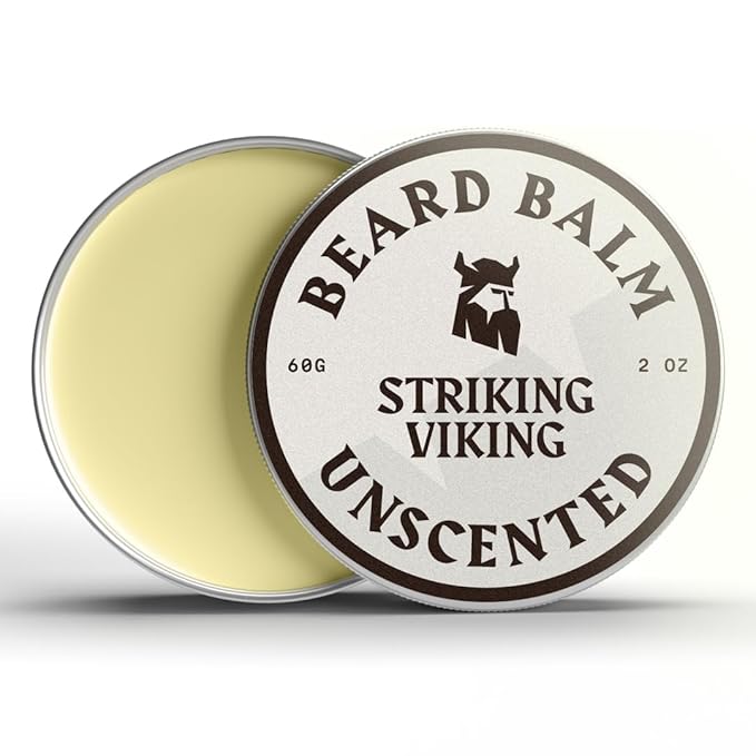 Striking Viking Beard Balm for Men - Leave in Beard Conditioner - Styling Balm Made with Naturally Derived Beard Butter, Argan & Jojoba Oils (2 Ounce (Pack of 1), Unscented)
