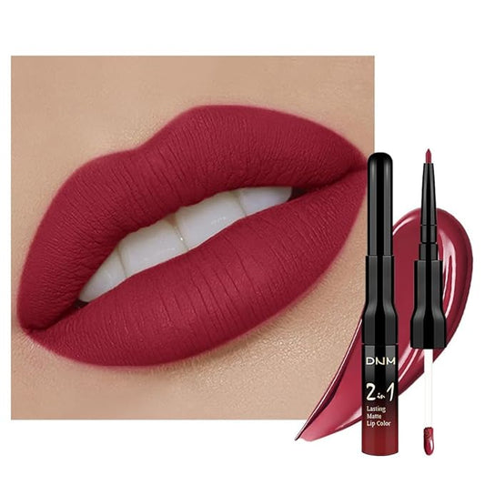 1Pcs 2 in 1 Cherry Frost Red Matte Lip Liner and Liquid Lipstick Stain Makeup Set for women, Red Long Lasting Smudge Proof Lip Tint Matte Finish Lip Gloss for All-Day Color Hold Easy to Use 05#
