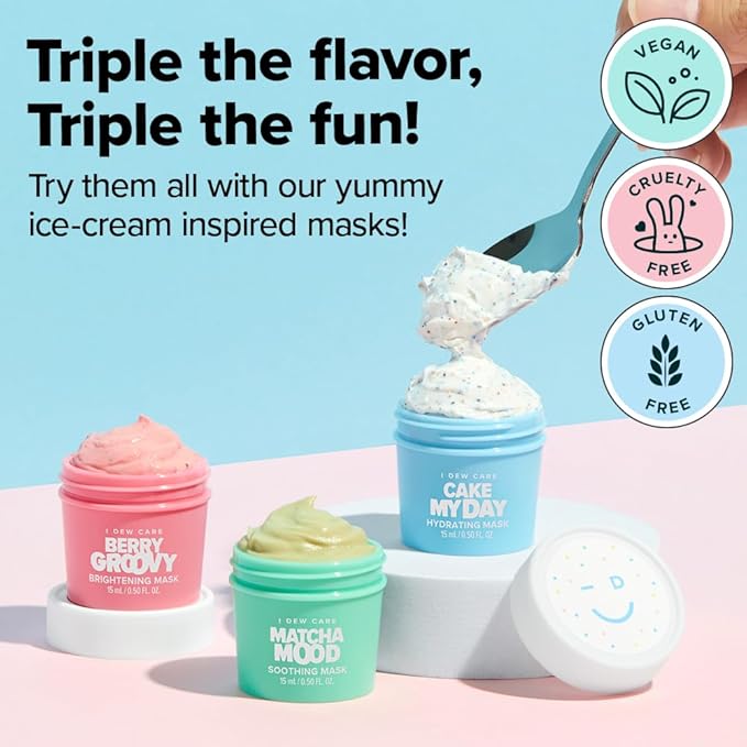 I DEW CARE Wash Off Face Mask Skincare Gift Set - Mini Scoops | Facial Masks, Matcha, Hyaluronic Acid, Korean Self Skincare, Facial Treatment, Vegan, Cruelty-Free, Exfoliating, Soothing, Pore Mask