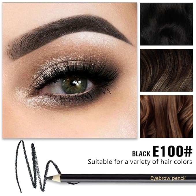 6Pcs Black Eyebrow Pencils for Women,Wooden Hard-Core Eyebrow Eyeliner Pencil,Sharpener Included,Long Lasting Waterproof Sweat-proof Create a Natural Eye Brow Makeup,Beginner Brow Pencil,Cruelty-Free