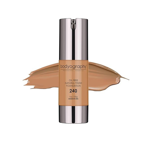 Bodyography Natural Finish Foundation - Oil-Free Anti-Aging Salon Natural Finish w/Vitamin E, C, Antioxidants (Dark #240 (Warm Undertone))