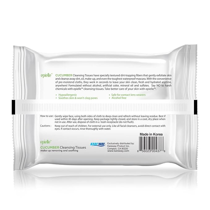 Epielle New Makeup Remover Cleansing Wipes Tissue - Cucumber 30 Count 6 Pack | Gentle for all Skin Types | Daily Facial Cleansing Towelettes | Removes Dirt, Oil, Makeup (Cucumber)