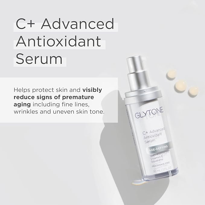 Glytone Age-Defying C+ Vitamin C Serum for Face | 20% Vitamin C, E and Squalane Antioxidant Complex | Reduces Fine Lines & Wrinkles | Hydrating & Anti-Aging Facial Serum for All Skin Types | 1 Fl Oz