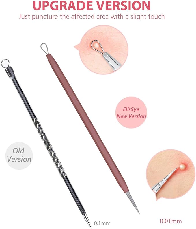 JPNK Blackhead Remover Tool Comedones Extractor Acne Removal Kit for Blemish, Whitehead Popping, 6 Pcs Zit Removing for Nose Face Tools with a Leather Bag (Pink)