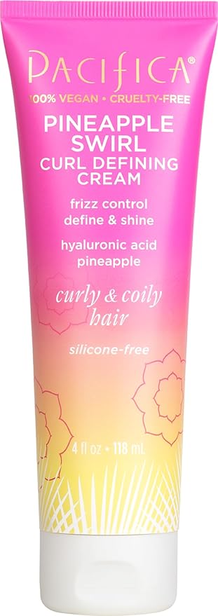 Pacifica Pineapple Swirl Curl Defining Cream – Curl Cream for Curly Hair, Curly Hair Products with Coconut Oil and Hyaluronic Acid, Styling for Bouncy Waves Without Crunch - 4 Oz