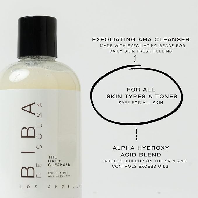 biba de sousa The Daily Cleanser - Face & Body Wash with Exfoliating Beads, For Normal, Oily or Blemished Skin - Illuminates and Refines Skin Surface (8 oz)