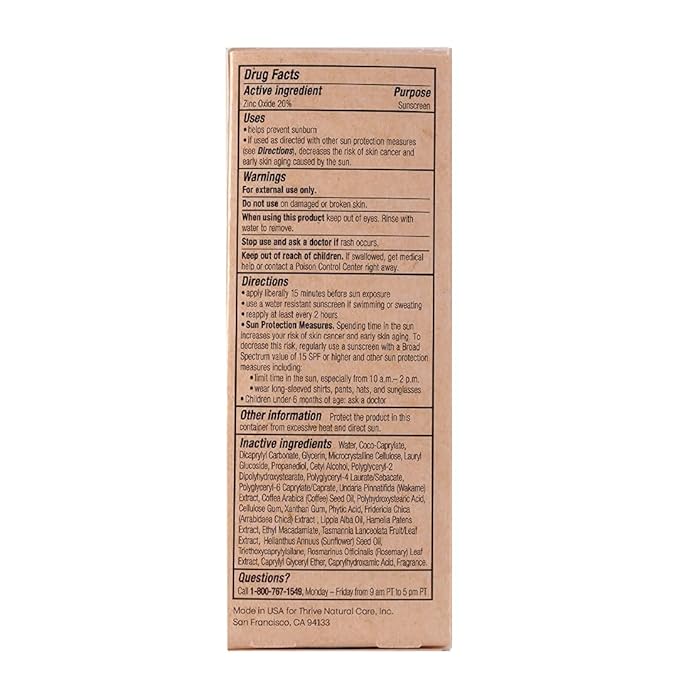 Thrive Natural Care Moisturizing Mineral Face Sunscreen SPF 30, 2 Ounces, Lightweight Moisturizer Broad-Spectrum Natural Face Sunblock with Clear Zinc Oxide & Antioxidants, Vegan Non Greasy, Pack of 2