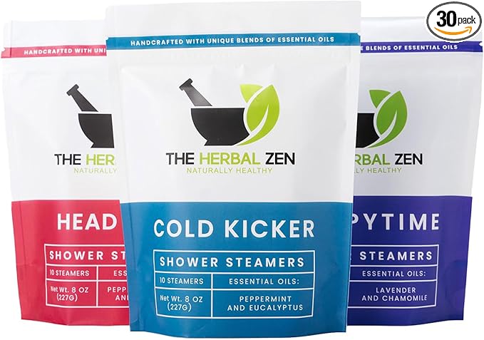 Bulk Shower Steamers with Essential Oils Combo Set by The Herbal Zen (3 Packs of 10 Tablets, Value Set), Bulk Shower Bombs, Relaxation Gift for Women and Men, Birthday Gifts, Mothers Day Gift