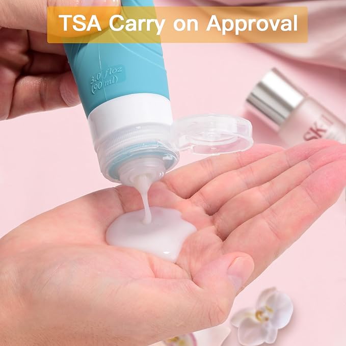 GLAMFIELDS TSA Approved Travel Bottles for Toiletries, 3oz Size Leak Proof Silicone Containers for Shampoo, Conditioner,Easy to Squeeze and Portable, Essentials for Traveling (4 Pack) Yellow