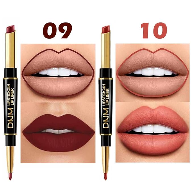 BINGBRUSH 6Pcs Double Ended Rose Wine Nude Brown Plum Purple Red Matte Lip Liner and Lipstick Makeup Combo Set for Women,Lipliner 24 Hours Original Waterproof Long Lasting Lip Stains Pencil Kit Set