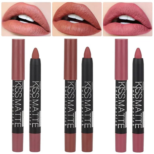 BINGBRUSH 3 Colors Longwear Lipstick Pack Set, Matte Color Stick Ultimate Lip Crayon for Makeup Collection - Nourishing Waterproof Velvet Lipgloss Lip Stain (05# 06# 09#)