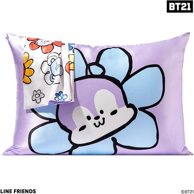 Kitsch x BT21 (Mang) Satin Pillowcase with Zipper for Hair & Skin - Softer Than Silk Pillow Cases, Smooth Cooling Pillow Cover, Wrinkle-Free, Machine Washable, Queen/Standard (19x26)
