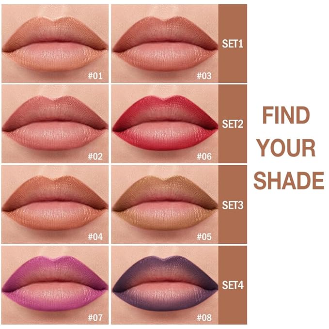 2in1 Gradient Lip Liner & Lipstick Combo,Matte Longwear Waterproof Lip Pencil with Cone Tip,Smudge Proof Crayon for Flawless Ombre Contour,Women's Long Lasting Makeup Set (02Blush Taupe+06Berry Burst)