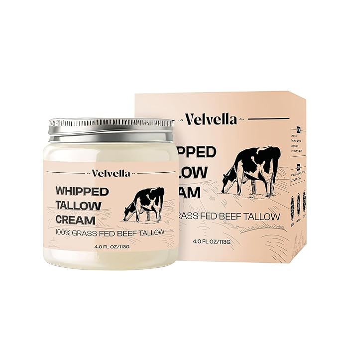 Beef Tallow for Skin - 100% Organic Grass-Fed Tallow Whipped Moisturizer | Unscented, Face + Body, 4 FL. oz Natural Nourishment