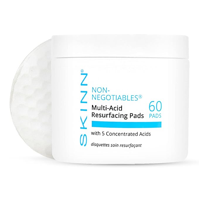 SKINN Multi-Acid Resurfacing Pads, with Glycolic, Lactic & Salicylic Acid, 60 Pads - Witch Hazel Chemical Peel for Face, Neck & Decollete Exfoliates, Brightens & Tones Skin, for Fine Lines & Wrinkles