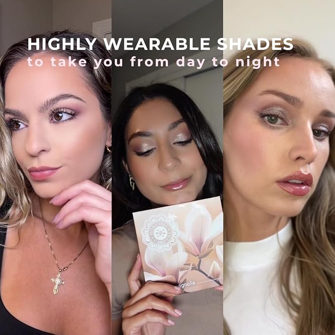 Honeybee Gardens Timeless Magnolia Eye Shadow Palette, 9 Shades, Matte and Shimmer Finish, Neutral Browns and Pinks, 0.45 oz