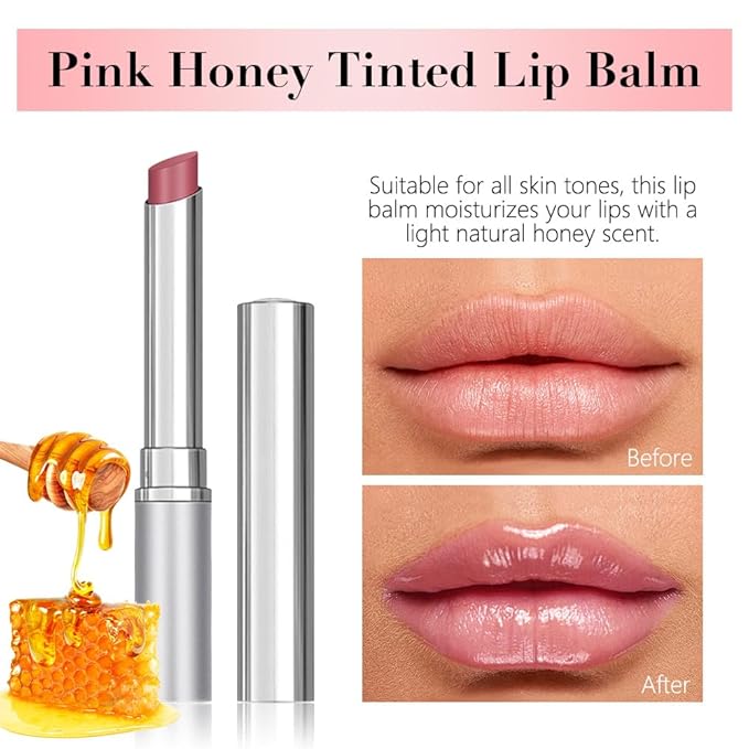 2Pcs Pink Honey Lipstick Tinted Lip Balm, Sheer Hydrating Lip Stain for All Skin Tones, Natural Lightweight Lips Gloss Makeup for Women, Vegan & Cruelty-Free