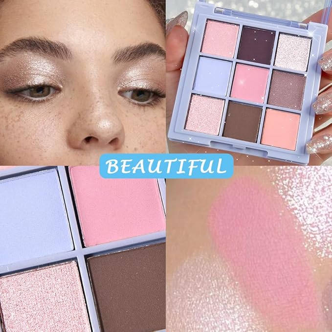 Pink Brown Matte Shimmer Eye Shadow Palette for Eye Makeup, High Pigmented Neutral Nude Silver Shadow Primers Powder Palet de sombras de ojos for Long Lasting Naturing-Looking