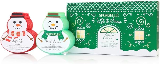 Spongellé Snowpeople Gift Set Body Wash Infused Buffers, Let It Snow